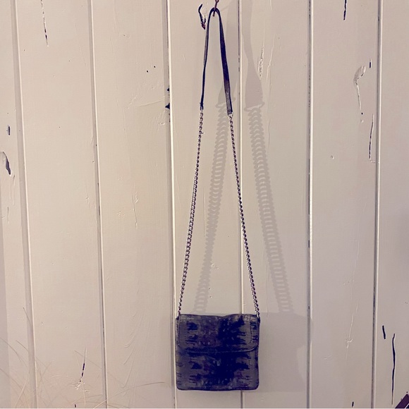 Banana Republic grey leather python textured crossbody bag chain & leather strap - Picture 1 of 5